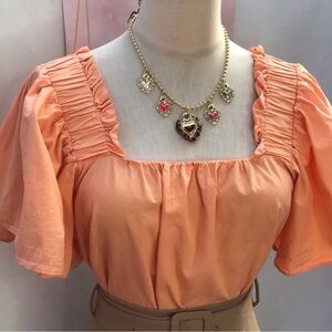Zara Orange Puff Sleeve Ruched Blouse